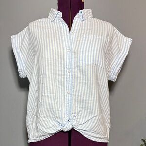 Mi Ami Francesca's Blue and White Striped Women's Short Sleeve Shirt